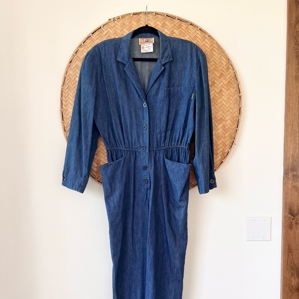 VINTAGE 80’S GENE EWING BIS BIS WRINKLED RICH DENIM DRESS W/ SHOULDER PADS - Picture 7 of 16